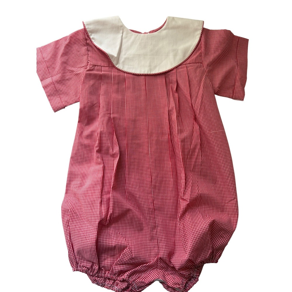 Tricia Kids Red Gingham Bubble Romper Peter Pan Collar Size 3 Blank Boutique